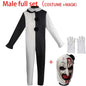 Terrifierr Cosplay Costume 1 Set Female or Male Horror Carnival Party Skin-Tight Killer Clowns Jumpsuit for Halloween Costume