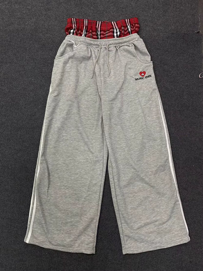 American Retro College Style Loose Fit Two-Piece Set with Double Waist Head Fake Bathroom Pants for Sports Leisure Fashion