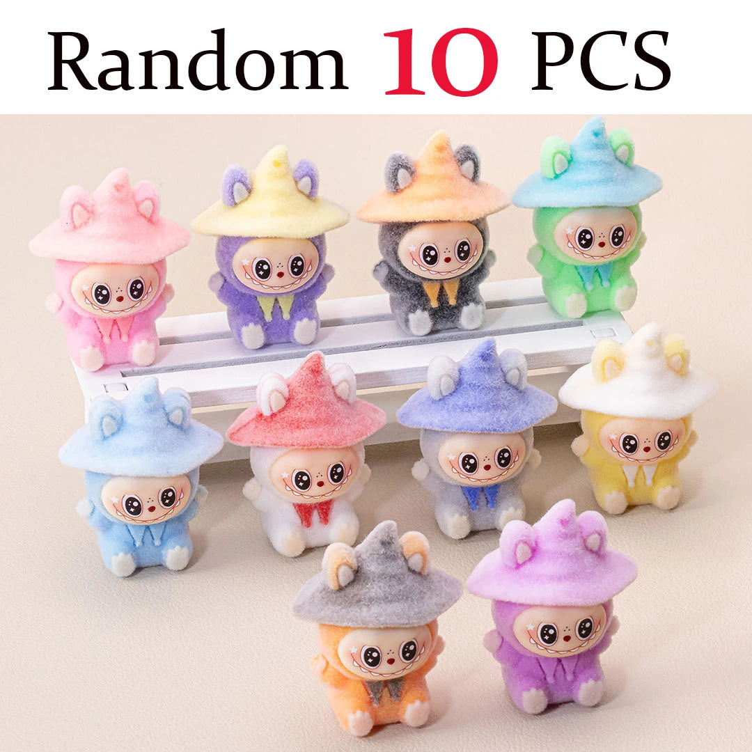 1-10Pcs Lububu Anime Magician Flocked DIY Action Figure Decorative Pendant Desktop Kawaii Dolls Car Ornaments Toy Christmas Gift