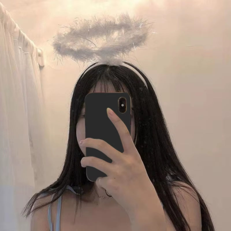 Adult Kids Angel Feather Halo Headband Women Men Halloween Birthday Costume Headpiece Stage Show Party Hair Hoop Photo Props