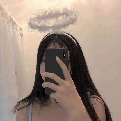 Adult Kids Angel Feather Halo Headband Women Men Halloween Birthday Costume Headpiece Stage Show Party Hair Hoop Photo Props