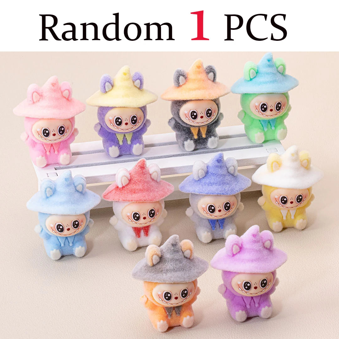 1-10Pcs Lububu Anime Magician Flocked DIY Action Figure Decorative Pendant Desktop Kawaii Dolls Car Ornaments Toy Christmas Gift