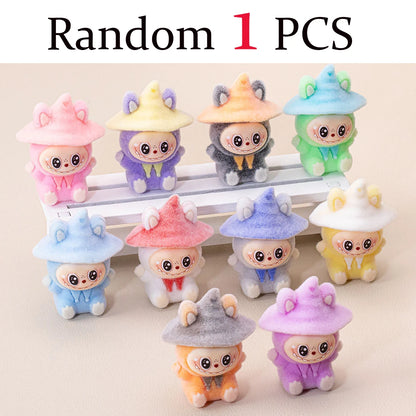 1-10Pcs Lububu Anime Magician Flocked DIY Action Figure Decorative Pendant Desktop Kawaii Dolls Car Ornaments Toy Christmas Gift