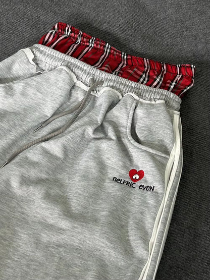 American Retro College Style Loose Fit Two-Piece Set with Double Waist Head Fake Bathroom Pants for Sports Leisure Fashion
