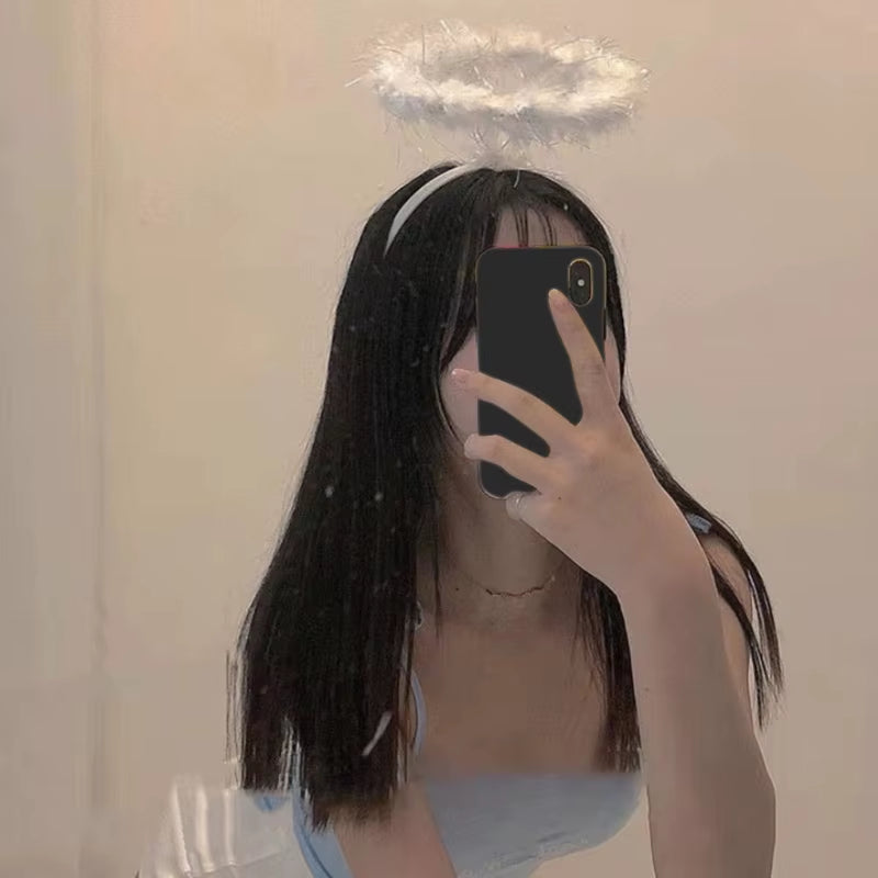 Adult Kids Angel Feather Halo Headband Women Men Halloween Birthday Costume Headpiece Stage Show Party Hair Hoop Photo Props