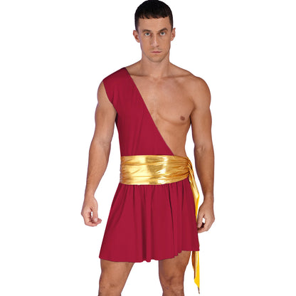 Men'S Ancient Greek God Halloween Party Costume Cosplay One Shoulder Strap Skirts Knight Warrior Theatrical Performance Outfit